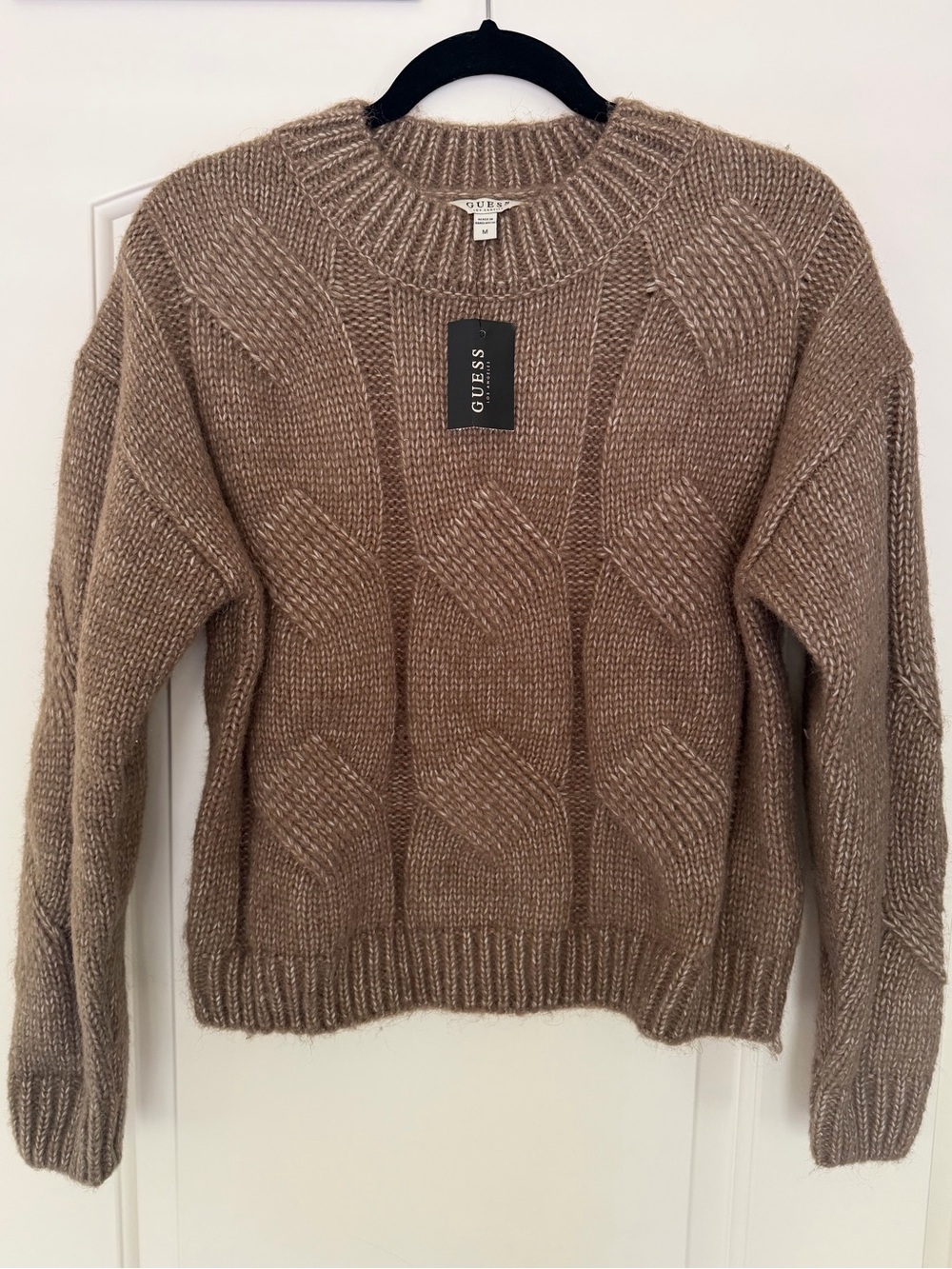 GUESS Light Brown Crewneck Cable Knit Sweater- NWT